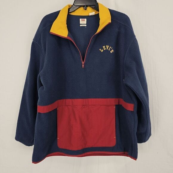 Levi's Men’s Color Block Quarter Zip Anorak Fleece Sweatshirt Long Sleeve Size L - Picture 1 of 5